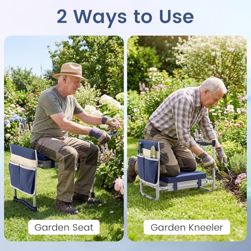 IRONMAX Garden Kneeler and Seat with 14" L×11" W EVA Kneeling Pad, Blue - color: Blue, size: 14"L×11"W