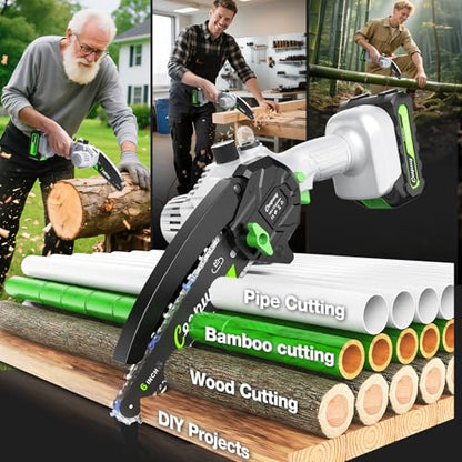CEEPUY Mini Chainsaw Cordless,6 Inch Portable Electric Chainsaw with 2 Batterys/Automatic Oiler/Security Lock/Powered Small Handheld Saw for Trees Branches Trimming,Gifts for Father Men Dad Husband - size: Light Gray 6-inch