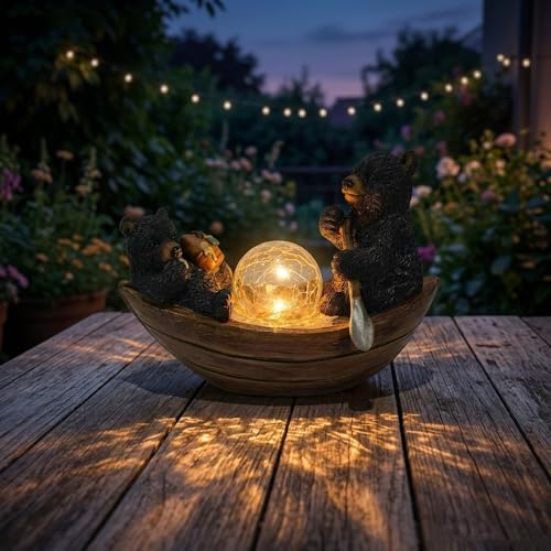 Rezpuao Garden Statue of Bear,Garden Decor Bear Figurine,Bears Outdoor Statue,Solar Decor for Patio,Balcony,Yard,Lawn Ornament - color: Colorful