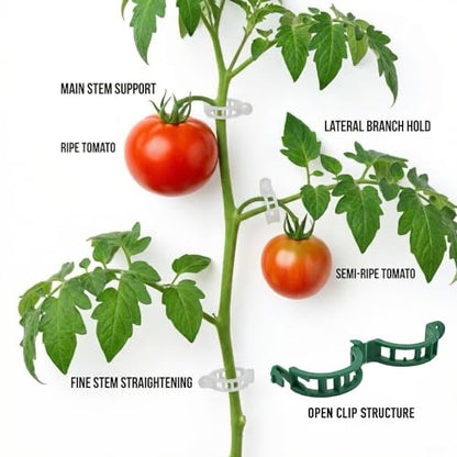 300Pcs Tomato Clips, Reusable Plant Support Clips for Climbing Plants, Garden Clips for Tomato Vine, Trellis Clips for String Trellis, Plant Fixing Clips for Vegetables (Green)
