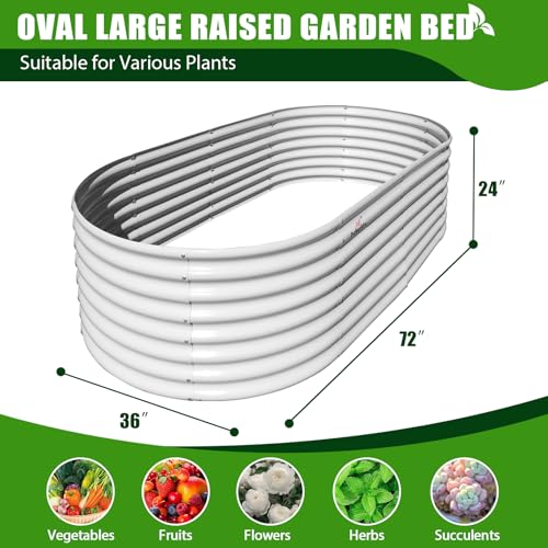 Anleolife 6x3x2ft Oval Deep Root Raised Garden Bed, Antique White - color: Oval White, size: 6×3×2ft Tall