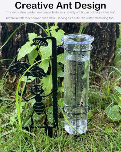 Cute Ant Rain Gauge Outdoor, Metal Gauge Stake with Acrylic Clear Tube