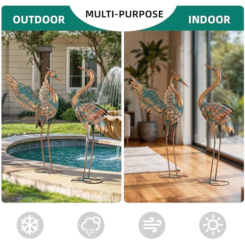 36.8" Blue Heron Garden Statue, Extra-Large Metal Cranes for Yard - color: 36" -Weathered Copper Blue
