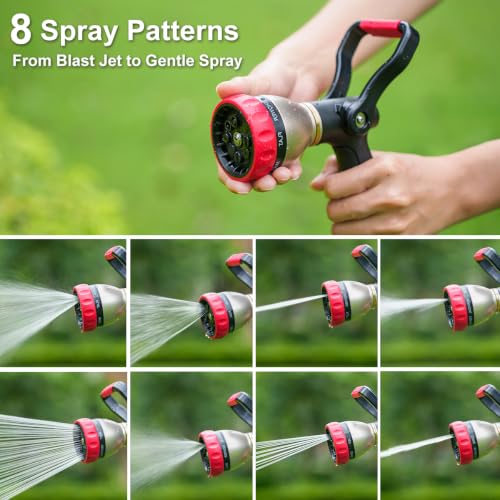 FANHAO Fireman Style Garden Hose Nozzle Heavy Duty Metal, 8 Spray Patterns - color: Red