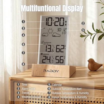 Raddy V5 Wireless Weather Station, Indoor Outdoor Thermometer