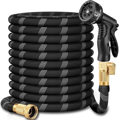 50 ft Garden Hose, Non-Expandable Lightweight All-Weather Water Hoses, Ultra Durable and Flexible Garden Hose with 10-Function Spray Nozzle, Leak-Free Connections Garden Hoses for Yard, Lawn,Outdoor - color: blackgrey, size: 50ft