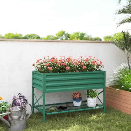 Outsunny Raised Garden Bed with Galvanized Steel Frame, Green - color: Green