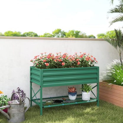 Outsunny Raised Garden Bed with Galvanized Steel Frame, Green - color: Green