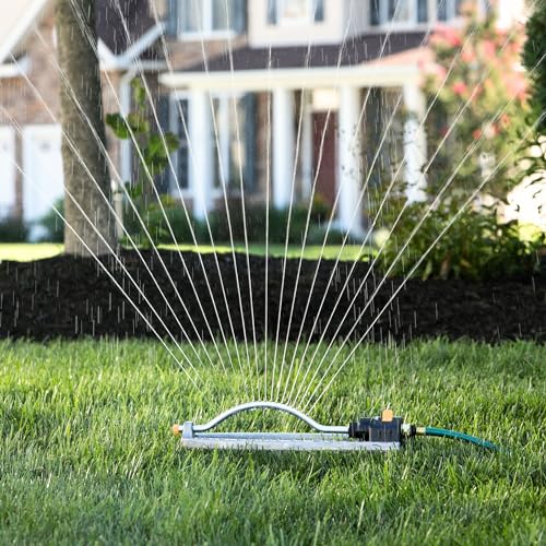 Melnor 65079-AMZ Metal Oscillating Sprinkler with QuickConnectProduct Adapter Watering Set, 3600 sq. ft. Coverage