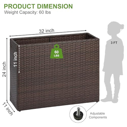 LEWIS&WAYNE Tall Planters for Outdoor Wicker Large Rectangular Block Box - color: Brown