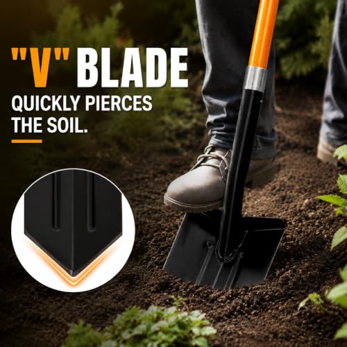 VNIMTI Trench Shovel Heavy Duty, 6-Inch Trenching Shovel with Fiberglass Handle, 58 Inches