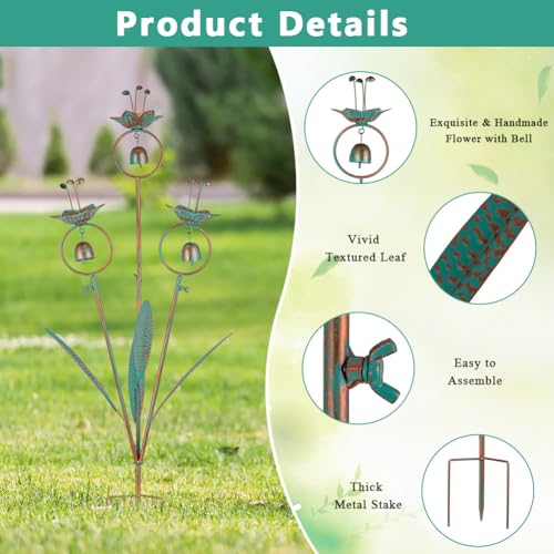 Calla Lily Decorative Garden Stake with Bells - color: Bronze Green
