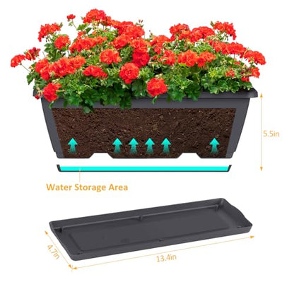 4 Pack 17 Inch Deck Railing Planter Boxes Adjustable Window Boxes Planters - color: Gray+black Brackets