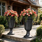 24" Tall Urn Planters for Outdoor Plants, Urns and Pedestal, Black - color: Black-concrete Look/Sandblasting
