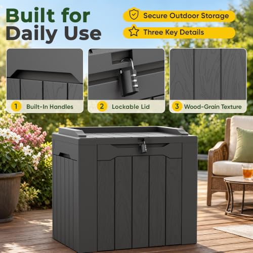 Flamaker Deck Box 31 Gallon Waterproof Resin Small Storage Box with Lid - color: Grey, size: 31 Gallon