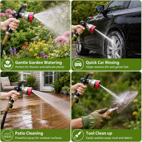 FANHAO Fireman Style Garden Hose Nozzle Heavy Duty Metal, 8 Spray Patterns - color: Red