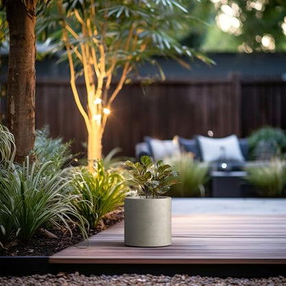 Kante Small Round Cylinder Weathered Concrete Planter 9.8" Tall, Outdoor - color: Weathered Concrete, size: 9.8" Dia