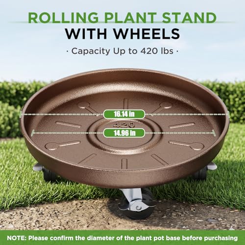 Plant Caddy With Wheels 16" Metal Plant Saucers for Indoors 420 Lb Capacity - size: 1 PACK 16 INCH