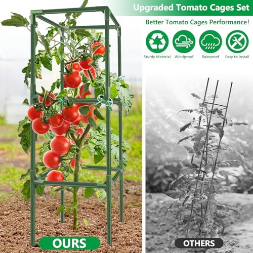 3 Pack 49" Square Tomato Cages, Heavy Duty Steel Garden Trellis Kit - size: 3PCS Cages