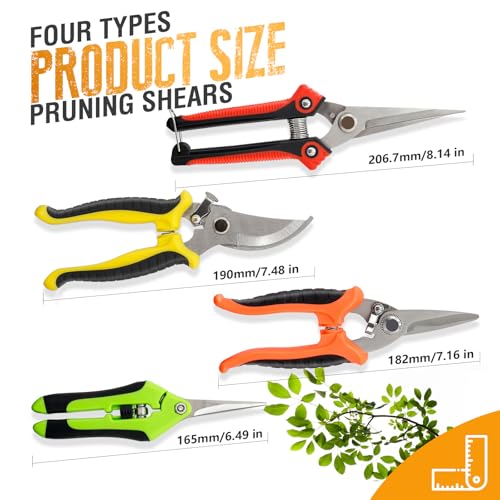 4 Pack Garden Pruning Shears, Curved & Straight Blade