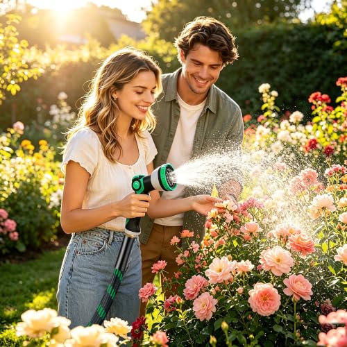 Garden Hose 25FT, Ultra Lightweight with 10-Function Nozzle - color: Green