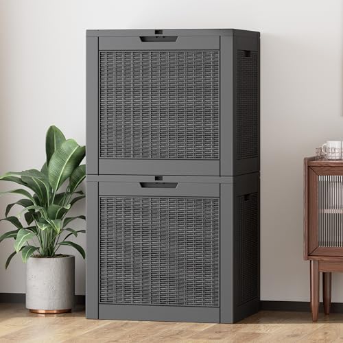 31 Gallon Outdoor Storage Box Waterproof Deck Box Patio Storage-2 Box - color: Black, style: 31Gallon*2-style1