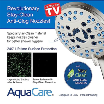 AquaCare 8-mode High Pressure Handheld Shower Head with 2-mode Power Wash - color: Satin Nickel, style: 2.5 Gallon Per Minute