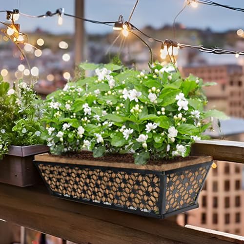 hehimhis Window Planter Box with Adjustable Bracket and Coco Liner for Porch, 24 Inch 4 Pack Balcony Planters Railing Hanging,Fence, Patio Hanging Planters for Garden Outdoor - size: 24 inch 4 pcs