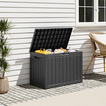 Waterproof Outdoor Storage Box, Resin Patio Bin,50 Gal,Black - color: Striped Black, style: 50 Gallon