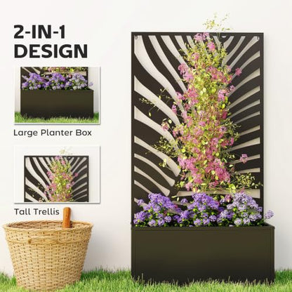 Outsunny Metal Raised Garden Bed with Trellis, Large Leaf Cut-Out - style: Large Leaf Cut-Out