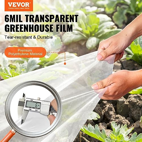 VEVOR Greenhouse Plastic Sheeting 25 x 25 ft, 6 Mil Thickness Clear Greenhouse Film, Polyethylene Film 4 Year UV Resistant, for Gardening, Farming, Agriculture, Garden - size: 25 x 25 ft