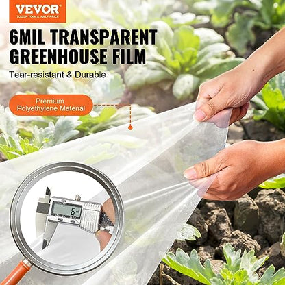 VEVOR Greenhouse Plastic Sheeting 25 x 25 ft, 6 Mil Thickness Clear Greenhouse Film, Polyethylene Film 4 Year UV Resistant, for Gardening, Farming, Agriculture, Garden - size: 25 x 25 ft
