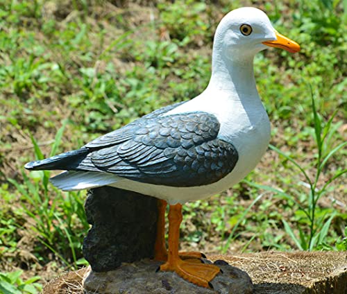 Real Seagull Outdoor Sculpture,Garden Bird Statue,Beach Statue Decor,Resin Animal Seabird Ornaments,Coastal Beach Decor,Patio Decor for Outdoor Table Decorfor Garden,Terrace,Lawn,Yard - color: White Yellow