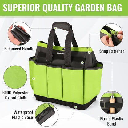 WORKPRO Garden Tool Bag with Waterproof Plastic Base, 8 Pockets