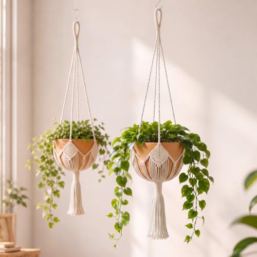 Shappy Boho Macrame Plant Hanger for Indoor - color: White, size: Style G