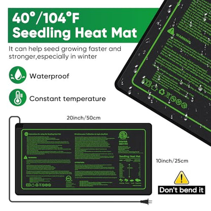 BlumWay 40-Cell Seed Starter Tray with Grow Light, Heat Mat, Humidity Dome