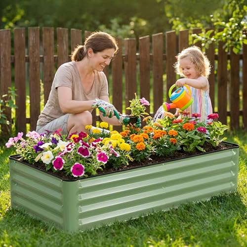 2 Pack 4x2x1 Ft Galvanized Raised Garden Bed, Green - size: 4x2x1 (Pack of 2)