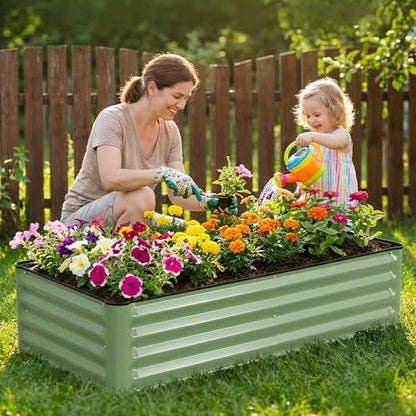 2 Pack 4x2x1 Ft Galvanized Raised Garden Bed, Green - size: 4x2x1 (Pack of 2)