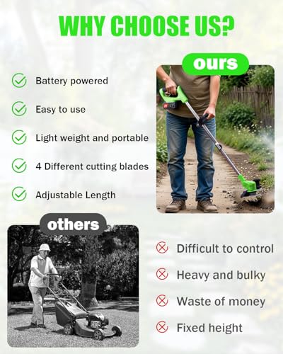 Cordless Weed Wacker, Electric Weed Eater with 21V 2 Batteries