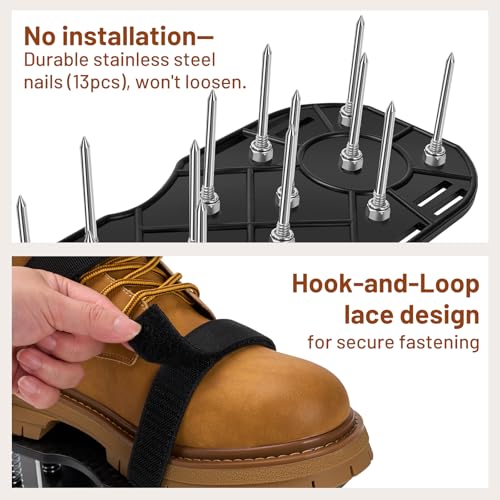 Lawn Aerator Shoes, Pre-Installed Two-Layer Spike Aerator Shoes Tool with Hook-and-Loop Adjustable Straps, Durable and Self-Cleaning for Patio Garden Soil and Plat Grassland