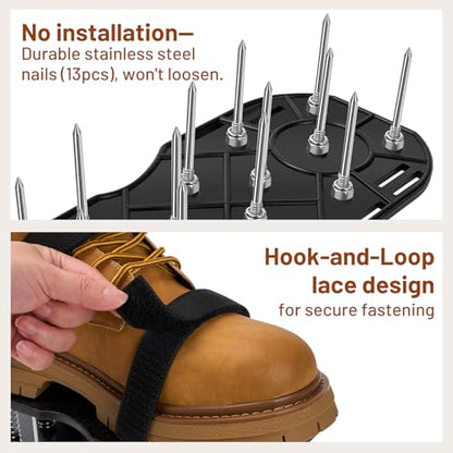 Lawn Aerator Shoes, Pre-Installed Two-Layer Spike Aerator Shoes Tool with Hook-and-Loop Adjustable Straps, Durable and Self-Cleaning for Patio Garden Soil and Plat Grassland