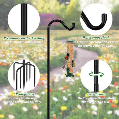 FEED GARDEN 76'' Bird Feeder Pole, Heavy Duty Shepherds Hooks for Outdoor with 7-Prong Base, Adjustable Shepherds Hook for Hummingbird Feeder, Lanterns, Plants, Wedding Decor (1 Pack) - size: 76 Inch