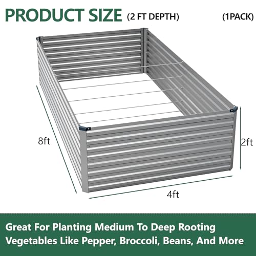Vengarus 8x4x2ft Galvanized Raised Garden Bed,Metal Raised Beds Kit Silver - color: Silver, size: 8x4x2 ft