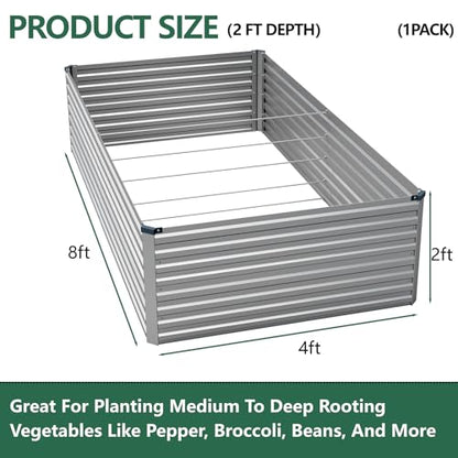 Vengarus 8x4x2ft Galvanized Raised Garden Bed,Metal Raised Beds Kit Silver - color: Silver, size: 8x4x2 ft