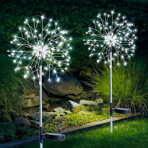 suddus Solar Garden Lights Outdoor Waterproof Decorative, 2Pack 150LED Firework Lights, Solar Fairy Lights for Yard, Garden, Party, Patio, Pathway, Flowerbed - White - color: White, size: 2 Pack