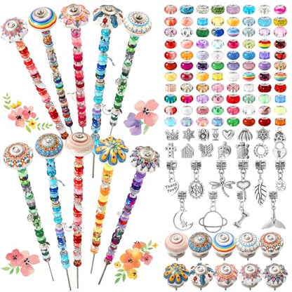 Silipull 255 Pcs 14 Inch Garden Stakes Decorative Ceramic Mushroom and Pumpkin Round Beaded Garden Stakes Decor Fairy Sticks for Indoor Outdoor Yard Lawn Pathway Patio Decoration - style: Stylish