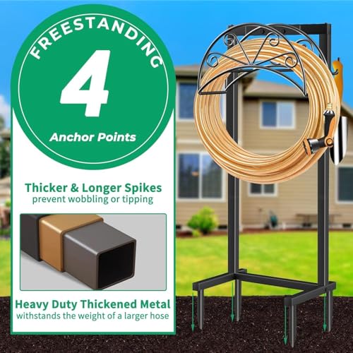TomCare Garden Hose Holder, Heavy Duty Stand for 160FT Hose with 4 Spikes - color: Black, size: 15.2″ W