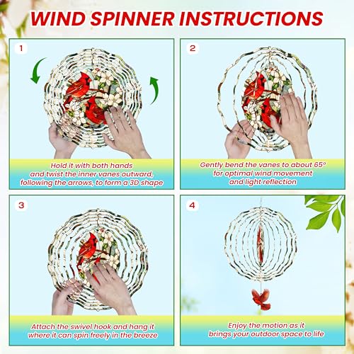 FLAGWIX Cardinal Wind Spinner, 12 in Stainless Steel Garden Decor - color: Red - Cardinal