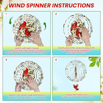 FLAGWIX Cardinal Wind Spinner, 12 in Stainless Steel Garden Decor - color: Red - Cardinal