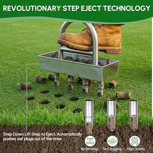 Lawn Coring Aerator with Stainless Steel Soil Core Storage Tray